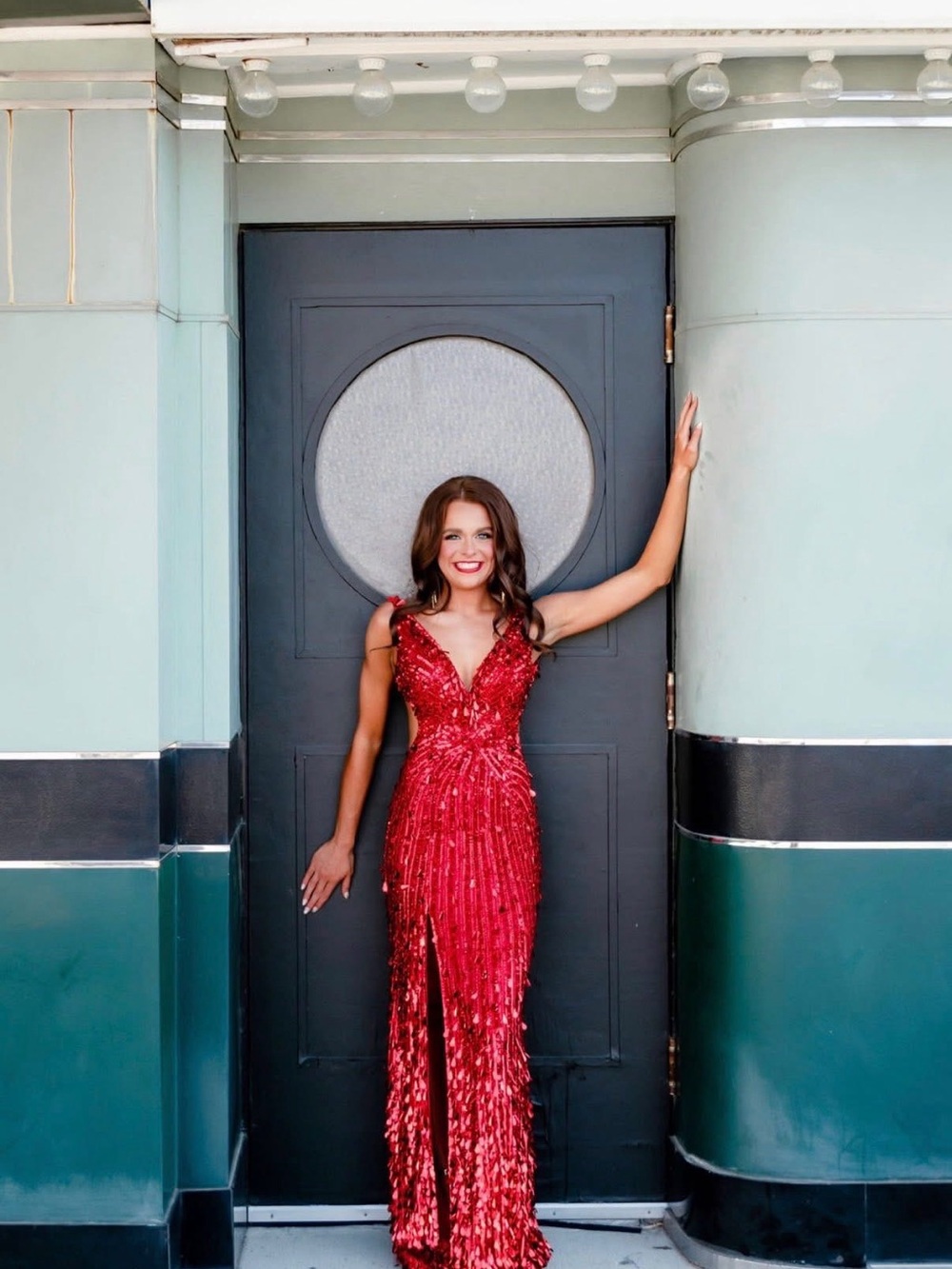 Sherri Hill Red Sequin Plunging V-Neck Prom Gown